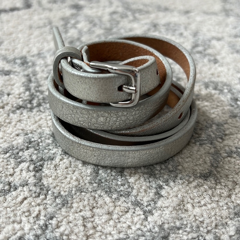 JCrew Skinny Leather Silver Belt - Small